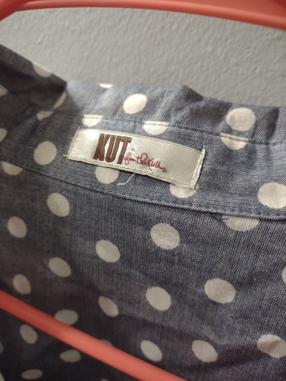 KUT From The Kloth New Size L Gray White Polka-Dot Cotton Blouse - Picture 3 of 5